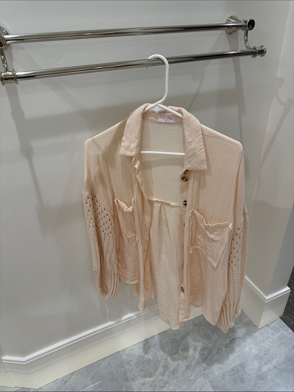 Pink Lily Pale Pink Button-Up Shirt Jacket